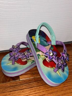 Disney Princess Ariel Purple and Aqua Floral Flip Flop Sandals for toddlers